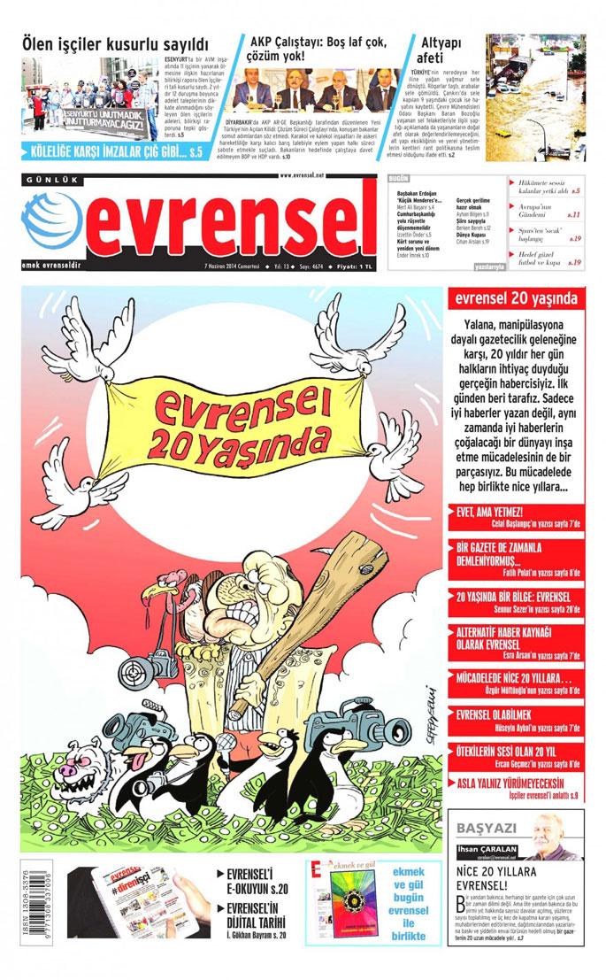 Emeğin gazetesi Evrensel’in 20. yılını kutluyoruz