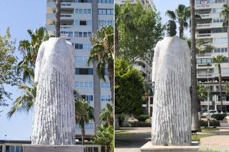 İlk kadın il belediye başkanı Müfide İlhan'ın heykelinin başı ve elleri bir kez daha çalındı