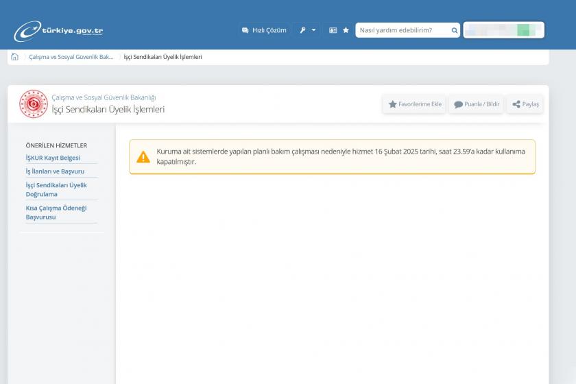 E-devlet üzerinden sendika üyelikleri üç gün askıya alındı