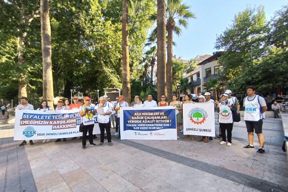 KESK Denizli'de vergide ve ücretlerde adalet isteyerek tasarruf paketine tepki gösterdi