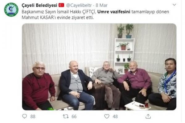 Çayeli Belediyesinin resmi Twitter hesabından paylaşmış olduğu ziyaret fotoğrafı