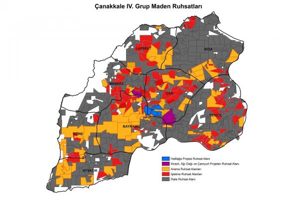 Kaz Dağları'na açılacak madenleri gösteren harita