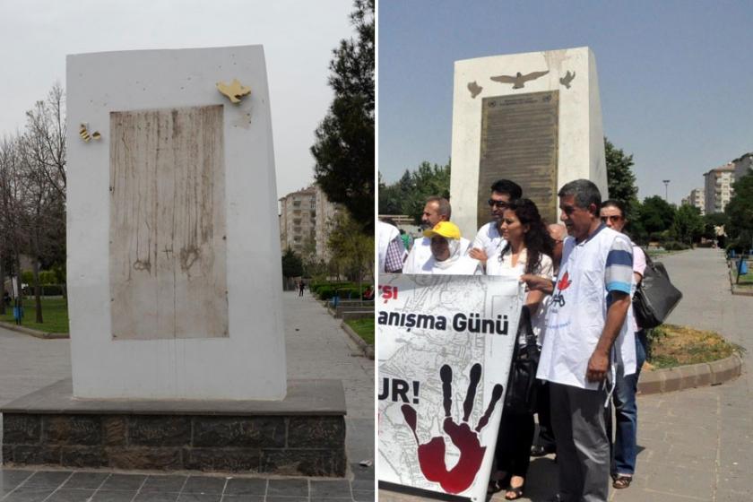 İnsan Hakları Evrensel Bildirgesi ve güvercin figürleri söküldü