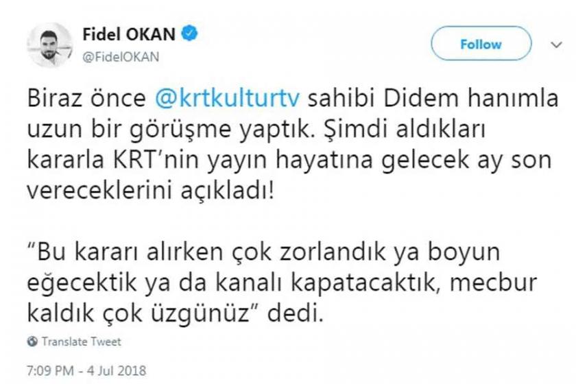 KRT TV yayınlarına son verme kararı aldı