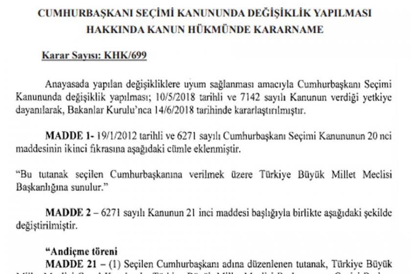 699 sayılı OHAL KHK'si yayımlandı; KHK'nin tam metni