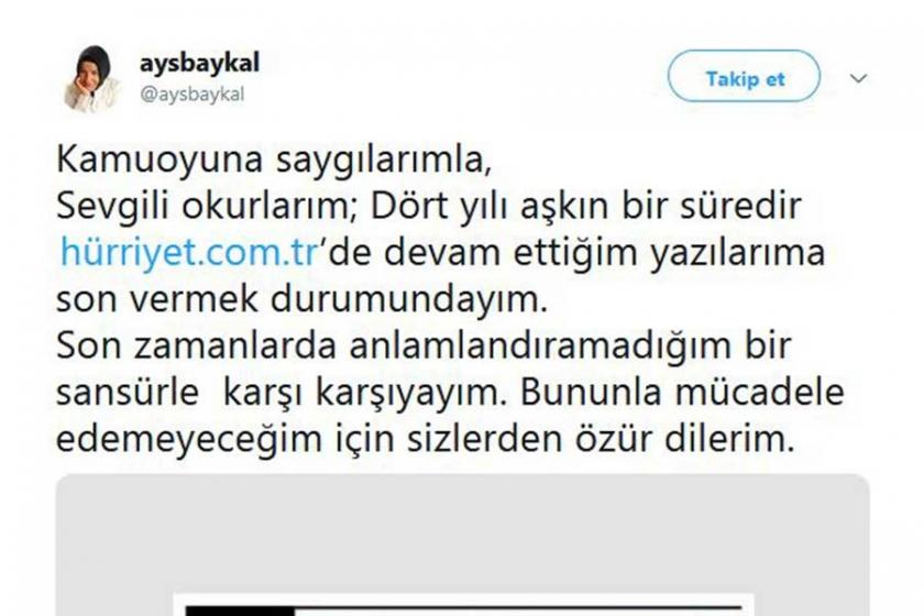 Ayşe Baykal, Hürriyet'teki yazılarını sonlandırdı