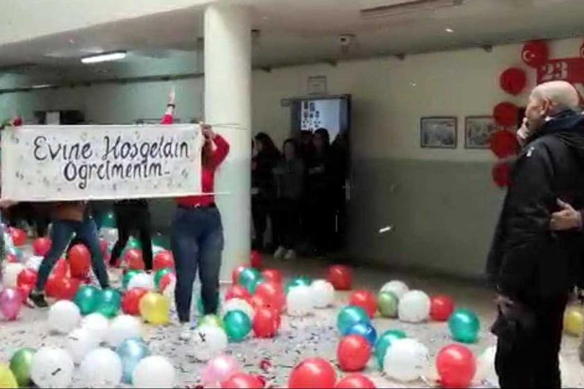 Çorlu’da kanseri yenen öğretmene okulunda sürpriz karşılama