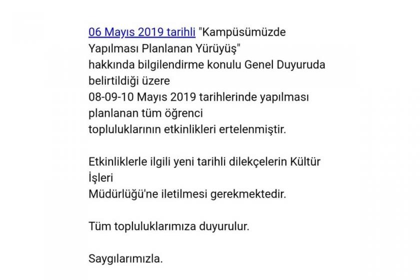 Onur Yürüyüşü'nü yasaklayan ODTÜ Rektörlüğü, tüm etkinlikleri erteledi