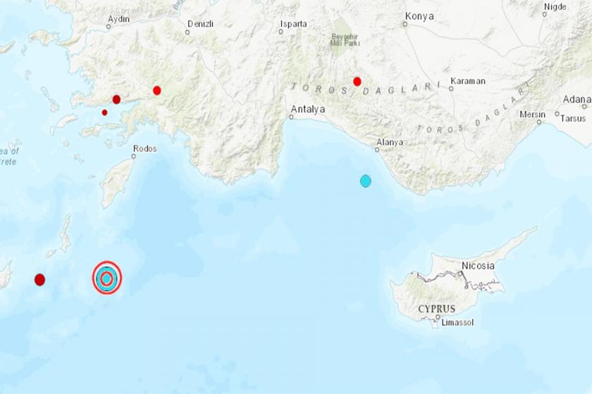 Marmaris açıklarında 5 büyüklüğünde deprem meydana geldi