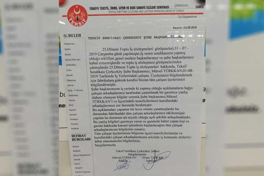 Yünsa işçileri: Onayımızı almadan sözleşmeyi imzalamayın