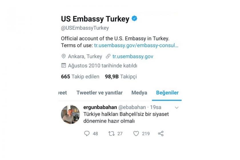 ABD Ankara Büyükelçiliği, Ergun Babahan'ın tweetinin beğenilmesine dair özür diledi