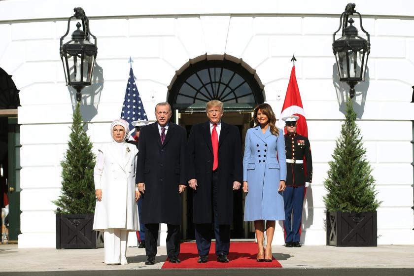 Emine Erdoğan, Tayyip Erdoğan, Donal Trump ve Melania Trump basına fotoğraf veriyor