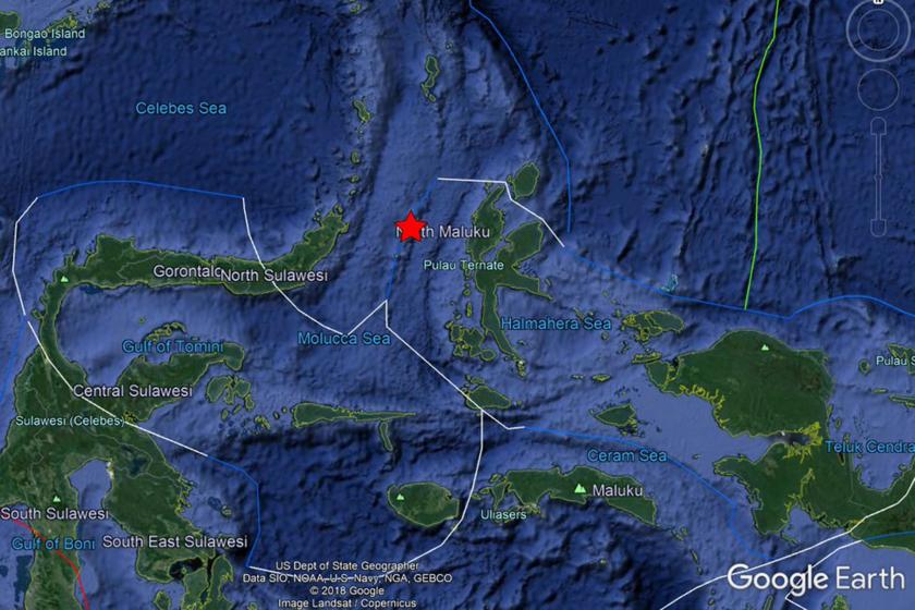 Endonezya'da meydana gelen 7,1 büyüklüğündeki depremin merkezinin haritası.