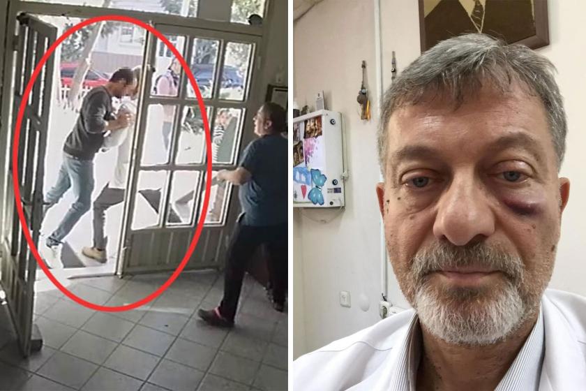 Doktor Ali Erhan Kiriş'in (sağda) saldırıya uğradığı anın görüntüsü (solda)