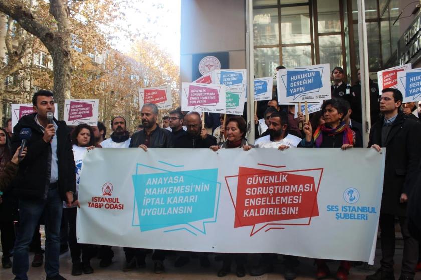 İstanbul Tabip Odası ve SES Şişli Şubesi, güvenlik soruşturması uygulamasının durdurulması için eylem yaptı