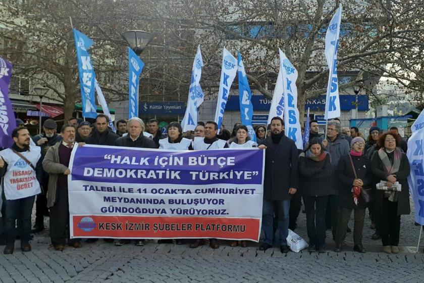 İzmir Emek ve Demokrasi Güçleri, KESK’in 11 Ocak’ta Gündoğdu Meydanı’nda yapacağı mitinge katılım çağrısı yaparken