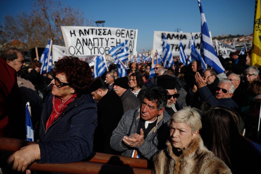 Midilli Adası'nda yapılan protesto