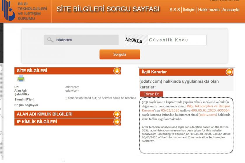 Site bilgileri sorgu sayfası ekran görüntüsü