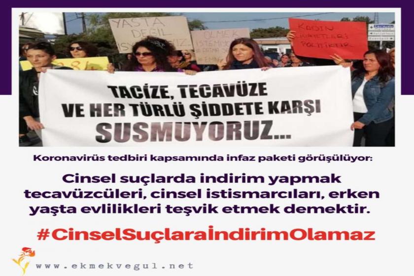 #CinselSuçlaraİndirimOlmaz adlı sosyal medya kapmanyasının görseli.