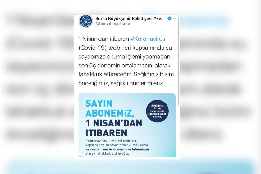 Bursa Büyükşehir Belediyesi resmi Twitter hesabından ekran alıntısı