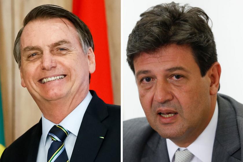 Jair Bolsonaro fotoğrafı (solda) ve Luiz Henrique Mandetta fotoğrafı (sağda) ile oluşturulmuş kolaj.