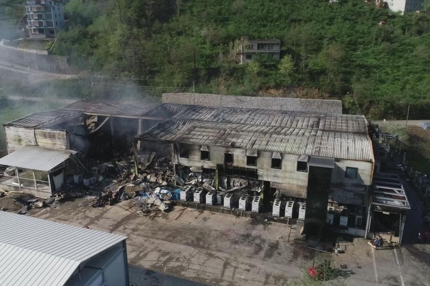 Trabzon'da yangın çıkan balık fabrikası