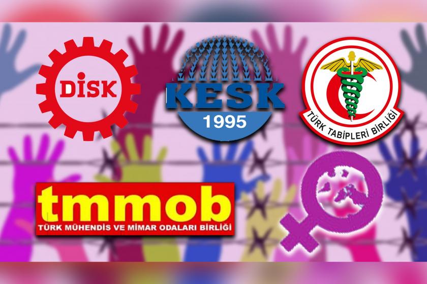 DİSK, KESK, TTB, TMMOB logoları