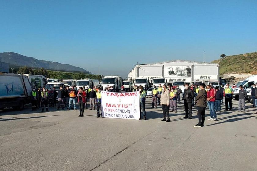 Bornova Belediyesi temizlik işçileri şantiyelerinde 1 Mayıs'ı kutladı