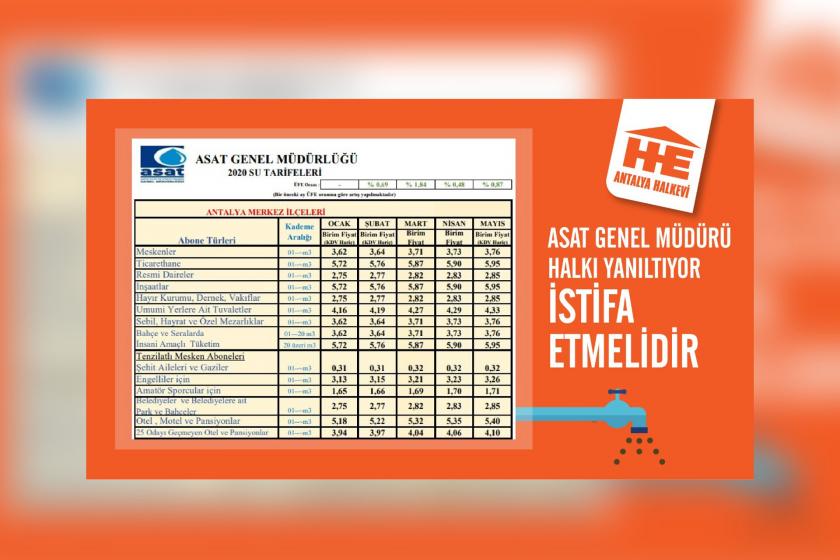 Halkevlerinin hazırladığı su faturalarına yapılan zammı gösteren görsel