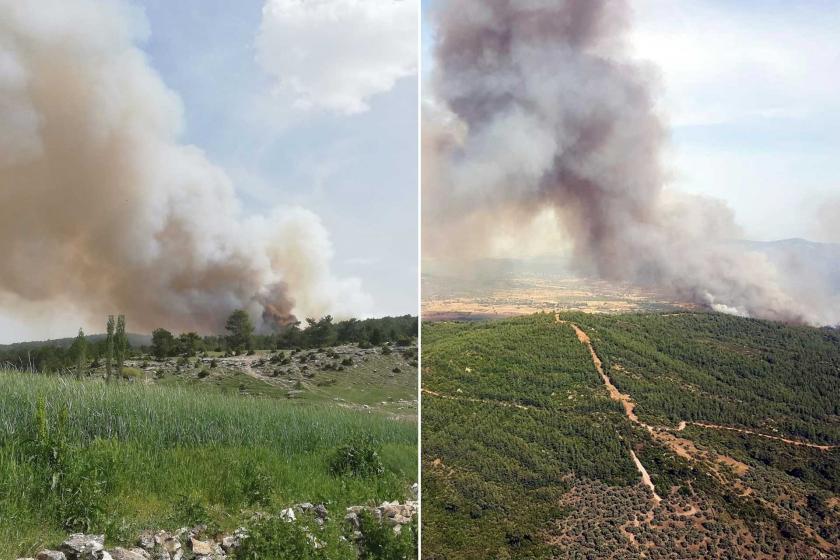 Kütahta (solda) ve Muğla'daki (sağda) orman yangınları.