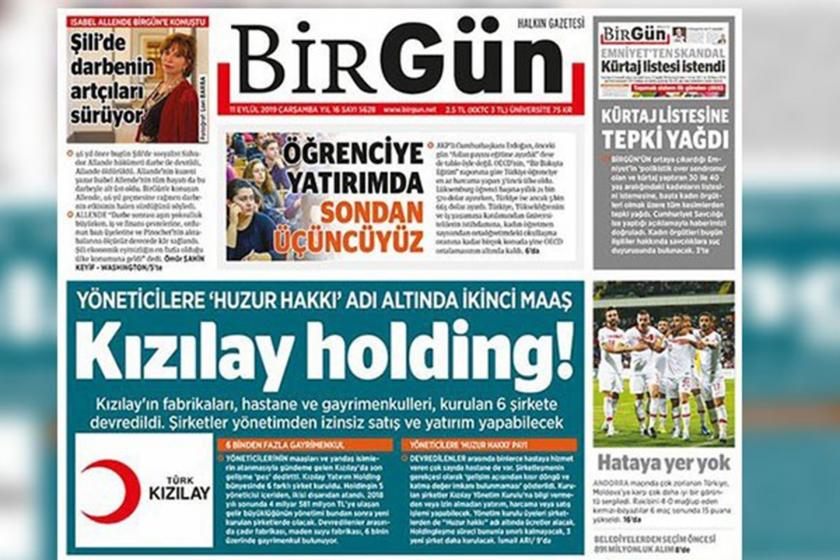 BirGün gazetesinin 10 Eylül 2019 tarihli birinci sayfası