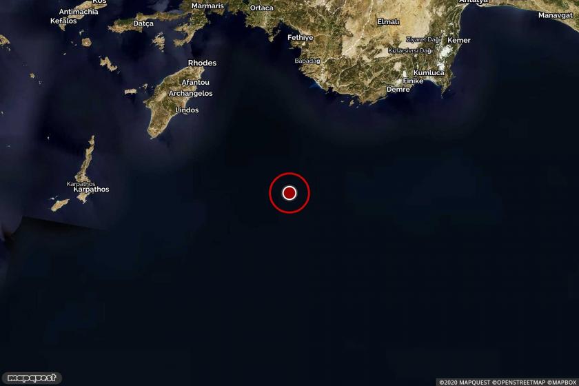 Kaş açıklarındaki depremin merkez üssü