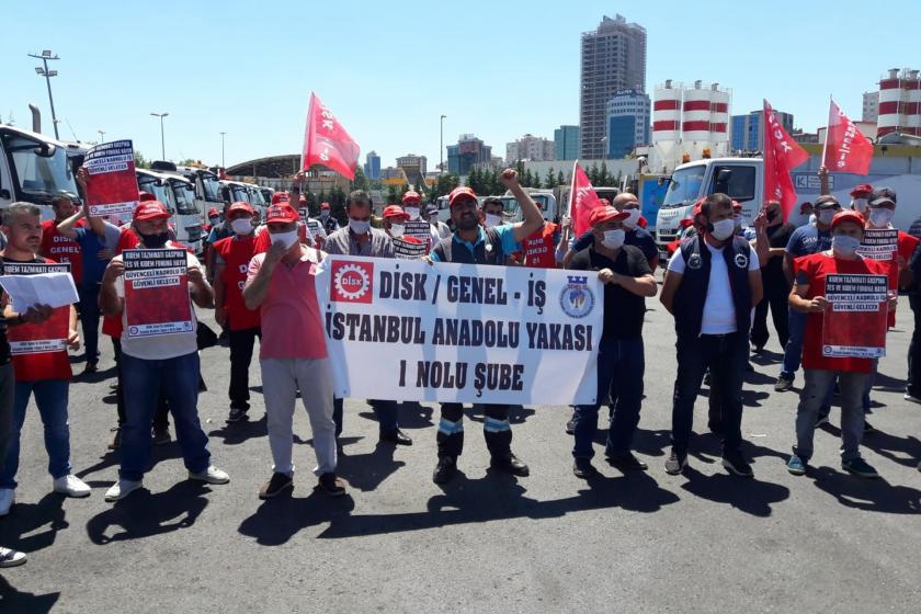 DİSK Genel-İş'in örgütlü olduğu Ataşehir Temizlik İşleri Müdürlüğü Yeni Sahra şantiyesinde basın açıklaması yapıldı