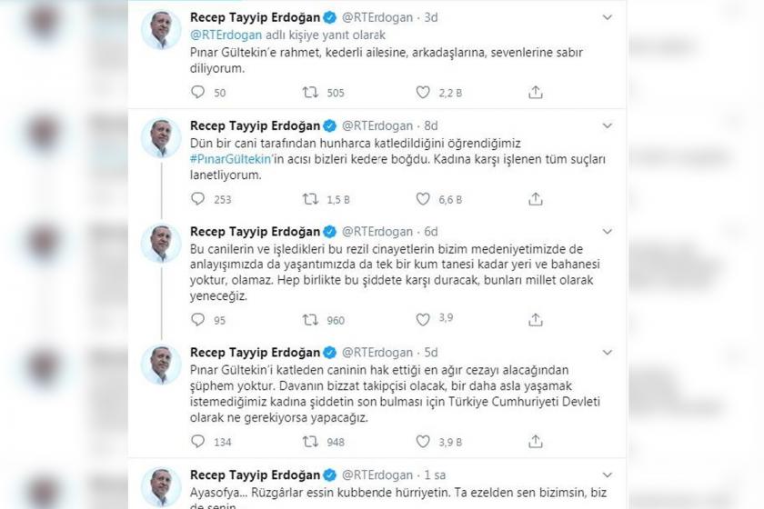 Erdoğan'ın Pınar gültekin ile ilgili tweetleri