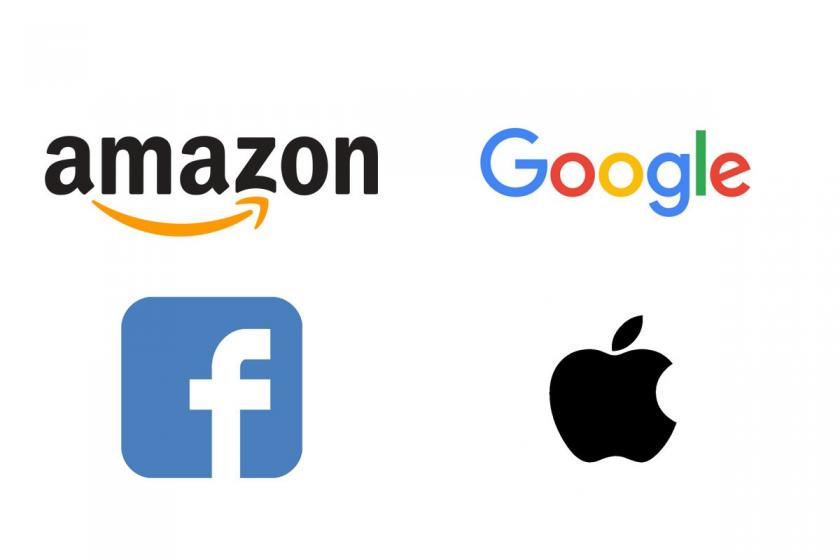 Amazon, Google, Facebook ve Apple logoları.