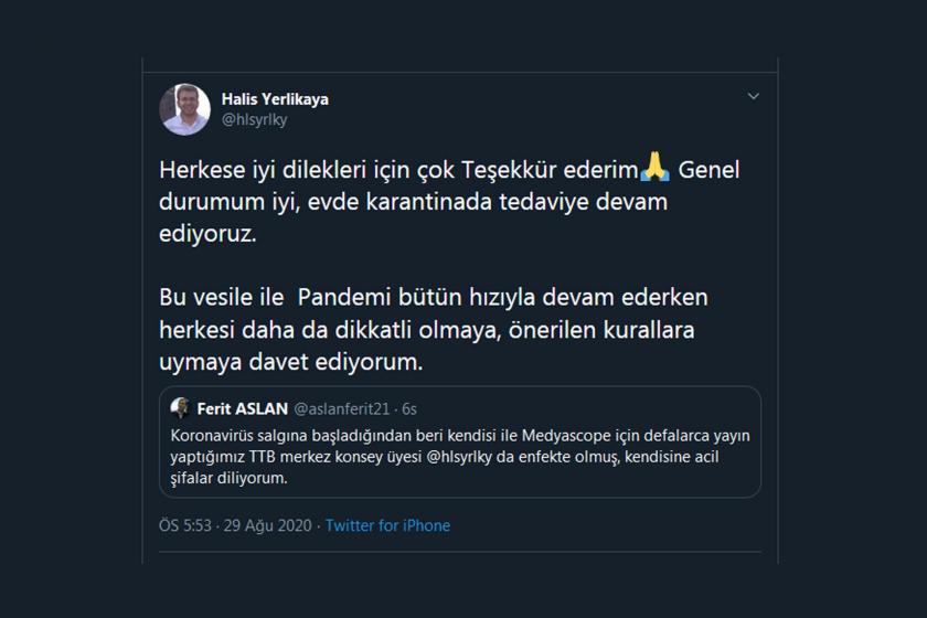 Dr. Halis Yerlikaya'nın Twitter paylaşımı.