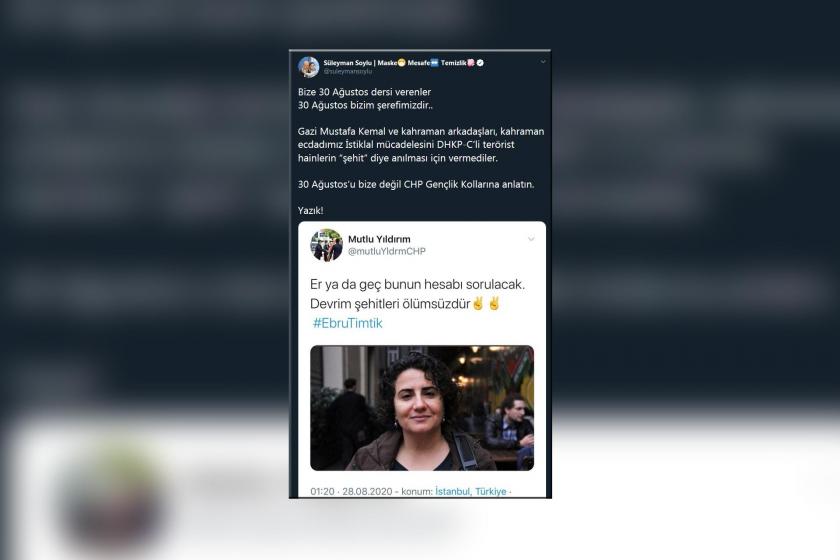 İçişleri Bakanı Süleyman Soylu'nun Mutlu Yıldırım'ın paylaşımını alıntılayarak yazdığı Twitter gönderisi.