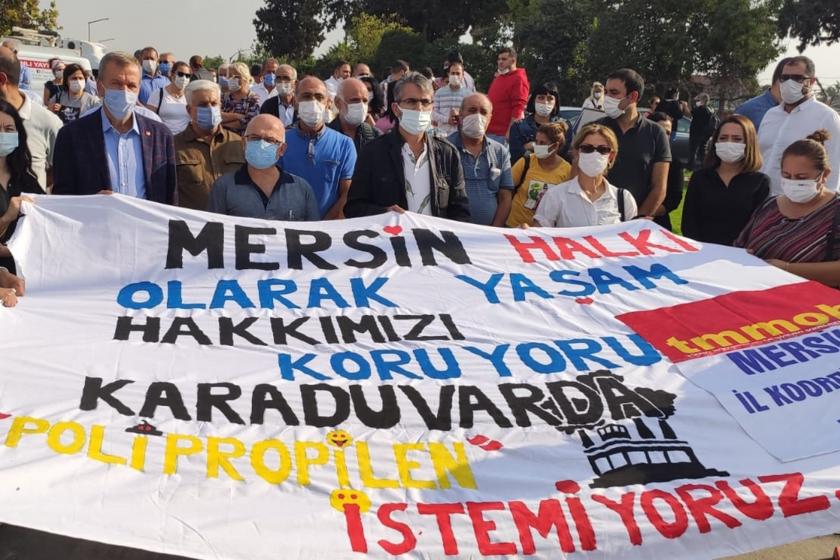 Mersin'in Akdeniz ilçesinde kurulması planlanan polipropilen üretim tesisinin keşfi esnasında bölge halkı, siyasi partiler, meslek odaları ve yaşam alanı savunucuları protesto eylemi gerçekleştirdi.