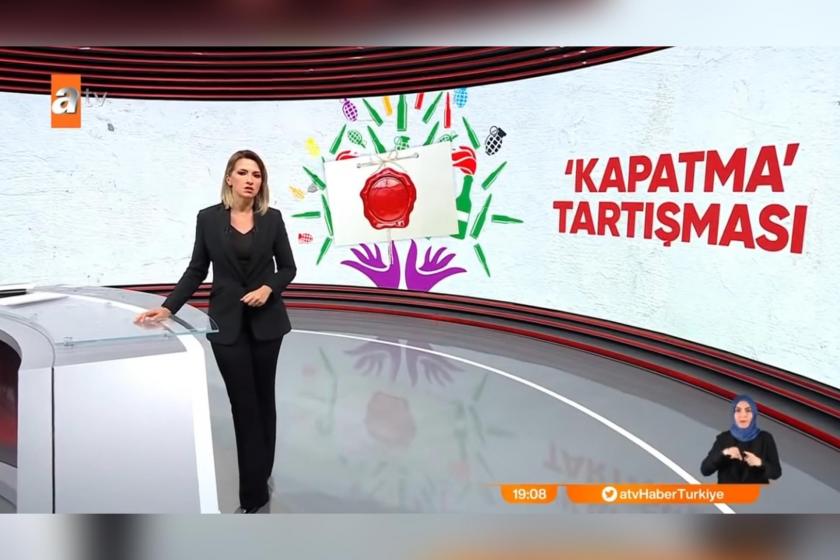 ATV Haber ana haber sunucusu (solda) HDP'nin logosunun değiştirilmiş hali (sağda)