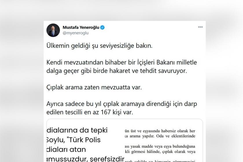 Mustafa Yeneroğlu'nun Twitter paylaşımının ekran alıntısı