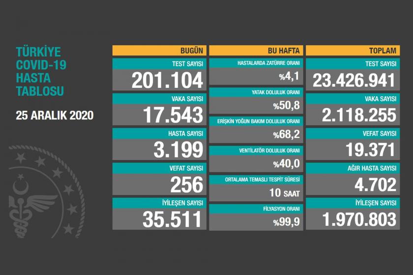 Türkiye'de son 24 saatte 256 kişi Kovid-19 nedeniyle yaşamını yitirdi