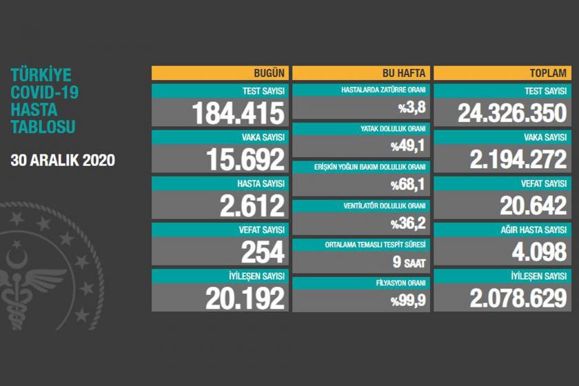 Türkiye'de son 24 saatte 254 kişi Kovid-19 nedeniyle hayatını kaybetti