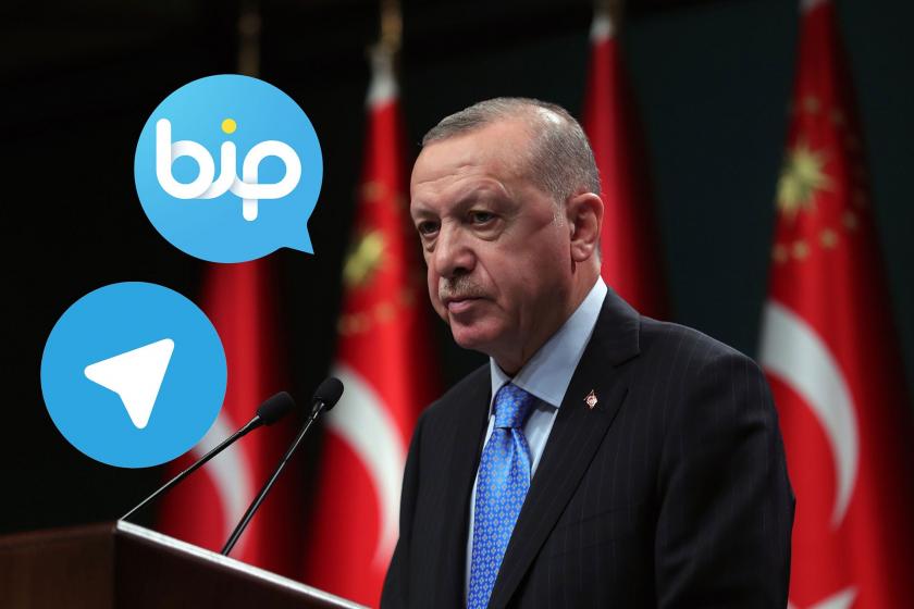 Erdoğan ve BİP ile Telegram logolaru