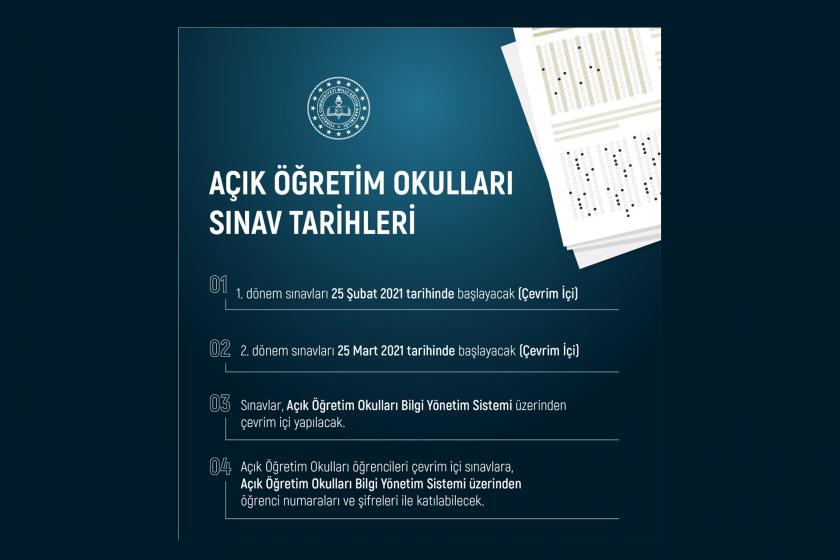 Açık Öğretim Okulları sınav tarihlerine dair Bakan Ziya Selçuk'un paylaştığı görsel.