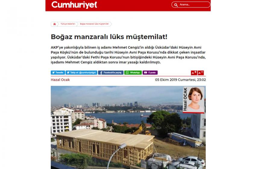 Hazal Ocak'ın Boğaz manzaralı lüks müştemilat haberi