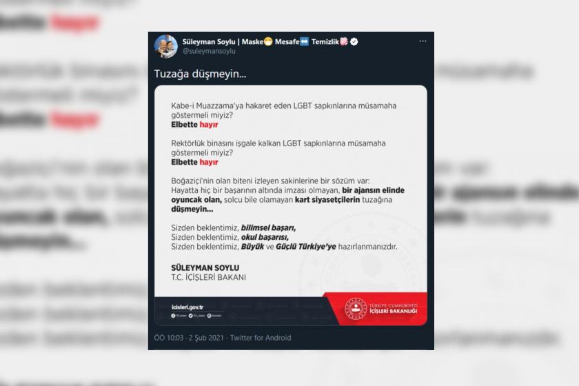 Soylu gerçekleri çarpıtmaya çalıştı "LGBT sapkınları" diyerek yine nefret suçu işledi