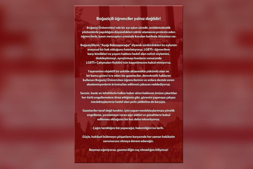 Gazetecilerin paylaştığı açıklama metninin görseli