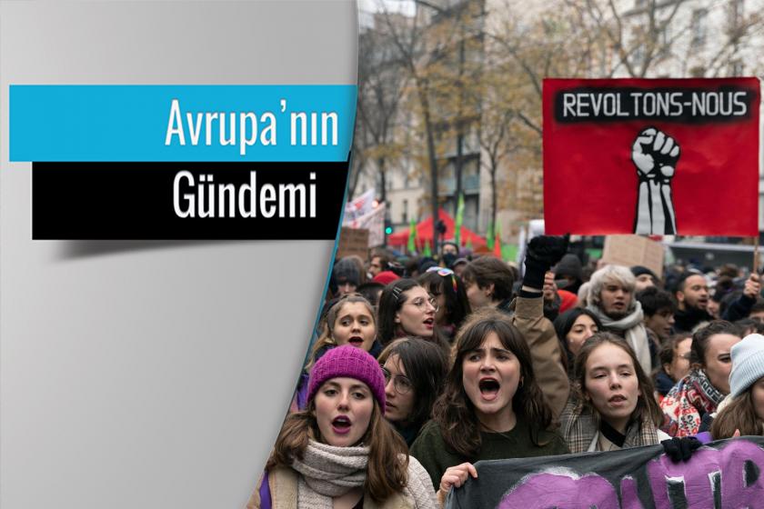 Avrupa'nın Gündemi yazısı (solda) eylem yapan öğrenciler (sağda)