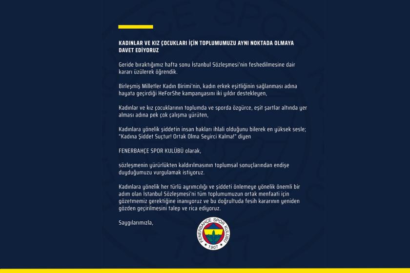 Fenerbahçe Spor Kulübü'nün açıklaması