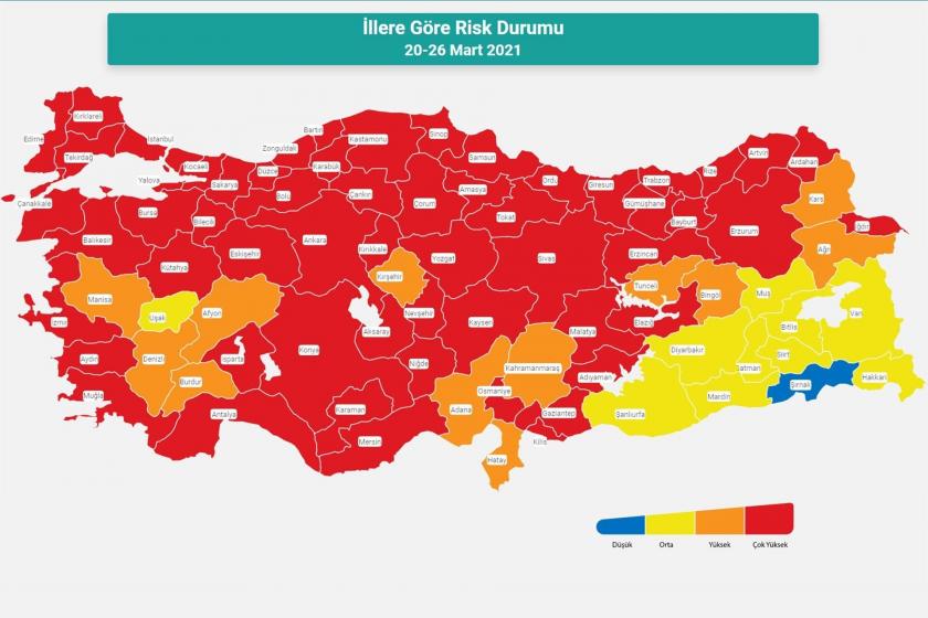 29 Mart 2021 Pazartesi günü açıklanan Kovid-19 Risk Haritası